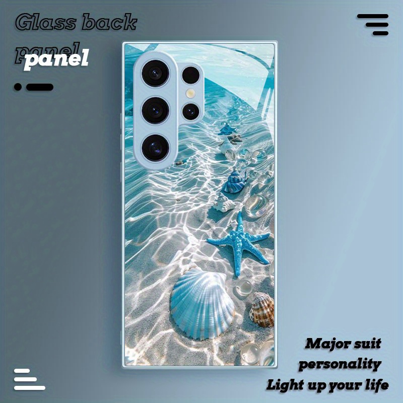 TEMU Phone Case: Blue Shell And Starfish Tempered Glass Phone Case For Galaxy S25/s24/s24fe/s24 Plus/s24 Ultra/s23/s23fe/s23+/s23 Ultra/s22/s22+/s22