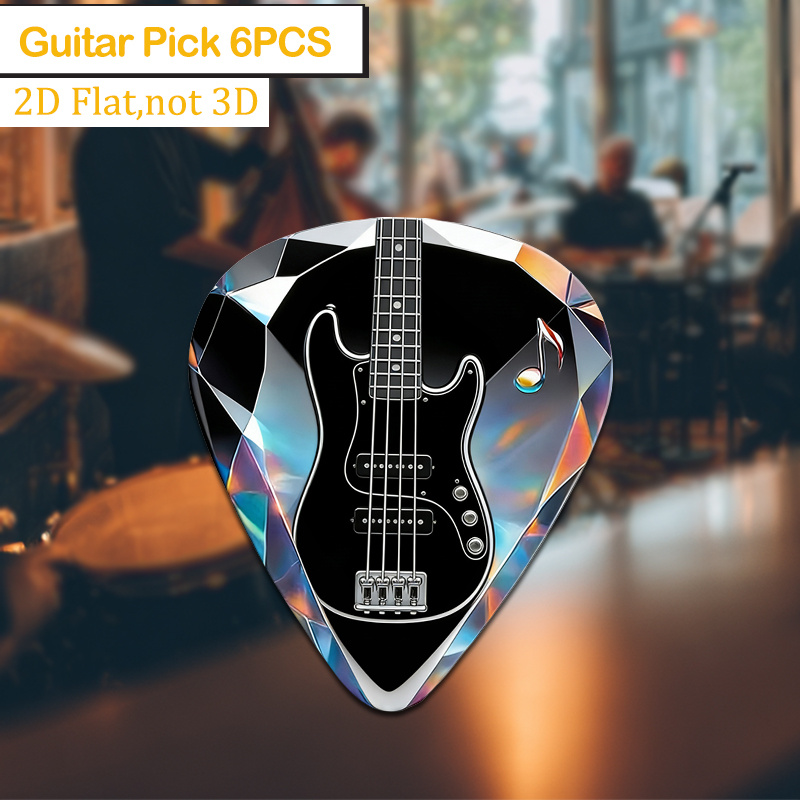 TEMU The 2d Flat 6pcs Guitar Picks Set Showcases A Diamond-shaped Guitar With Shimmering And Note, Making It A Perfect Gift For Musicians During The