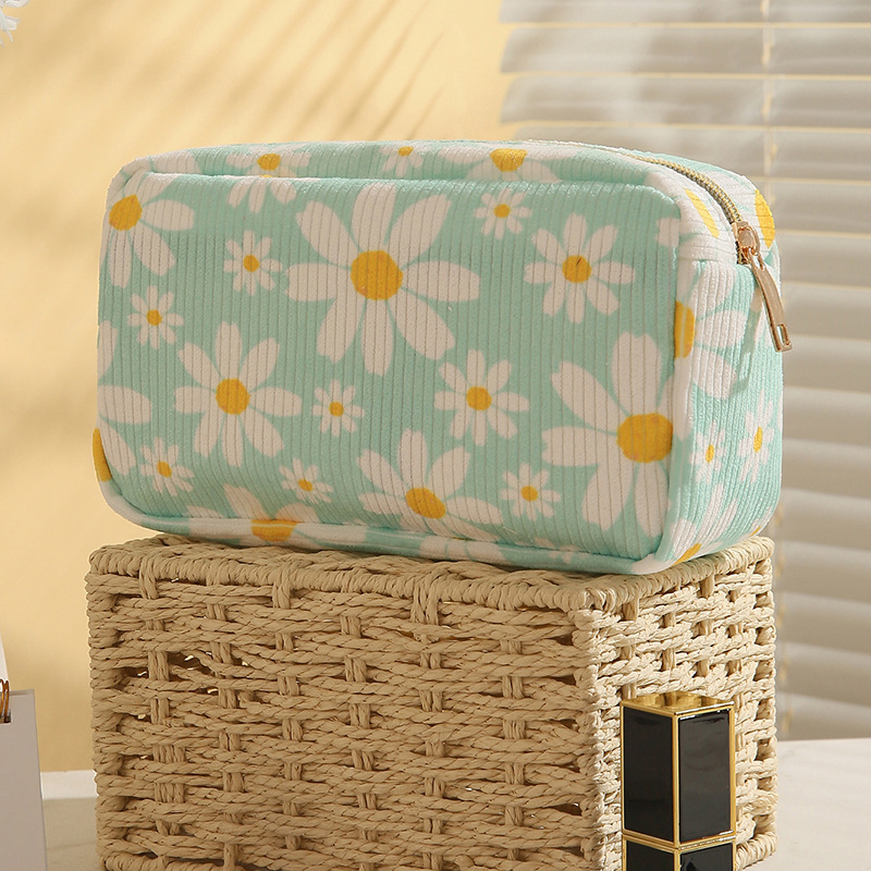 Womens Printed Corduroy Makeup Bag Brush Holder Octagonal