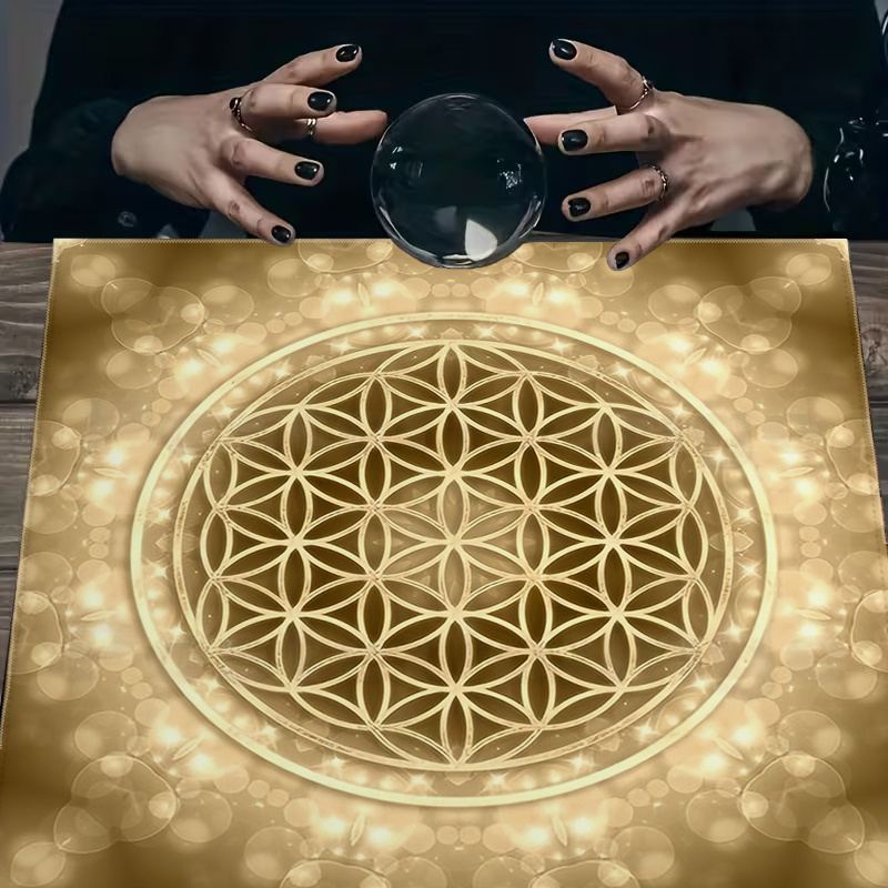 TEMU 1pc 2d Flat Flower Of Life Geometry Printed Card Tablecloth, Card Mat Fabric, Furniture Protective Table Cover, Coffee Table Cloth, Party