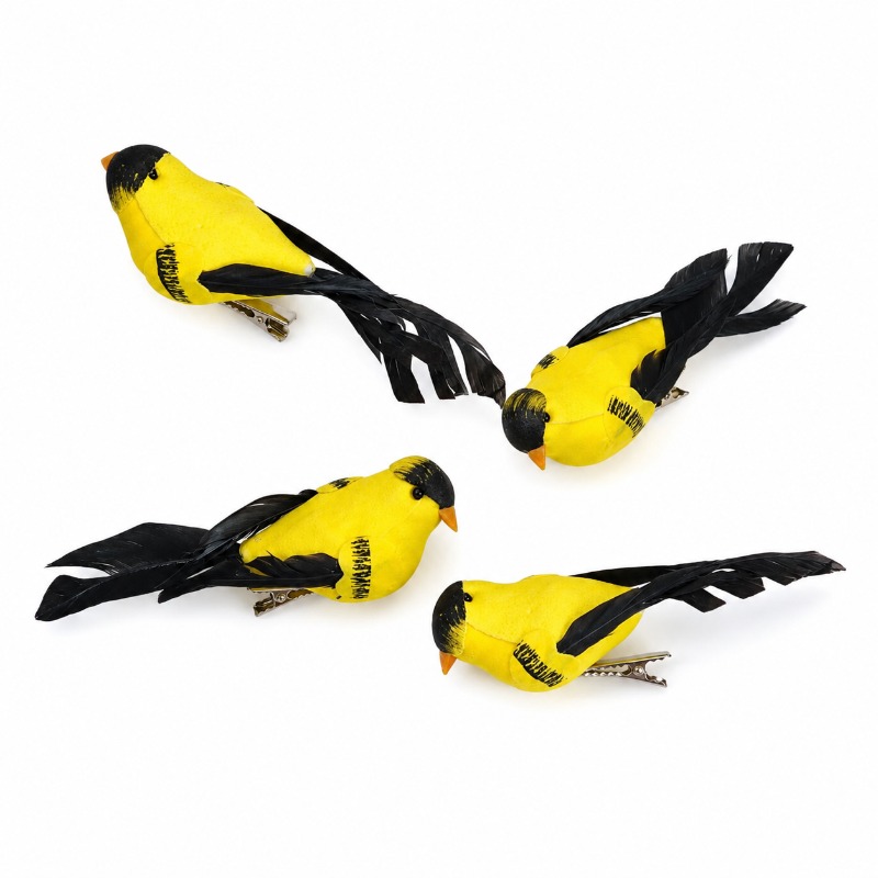 TEMU Lot de 4 pinces décoratives d'oiseaux Oriole réalistes, ornements d'oiseaux à plumes jaunes et noires de 12,5 cm, matériau en mousse avec pince,