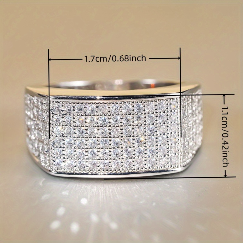 Micro Paved Zirconia Wide Band Ring Silvery Tone