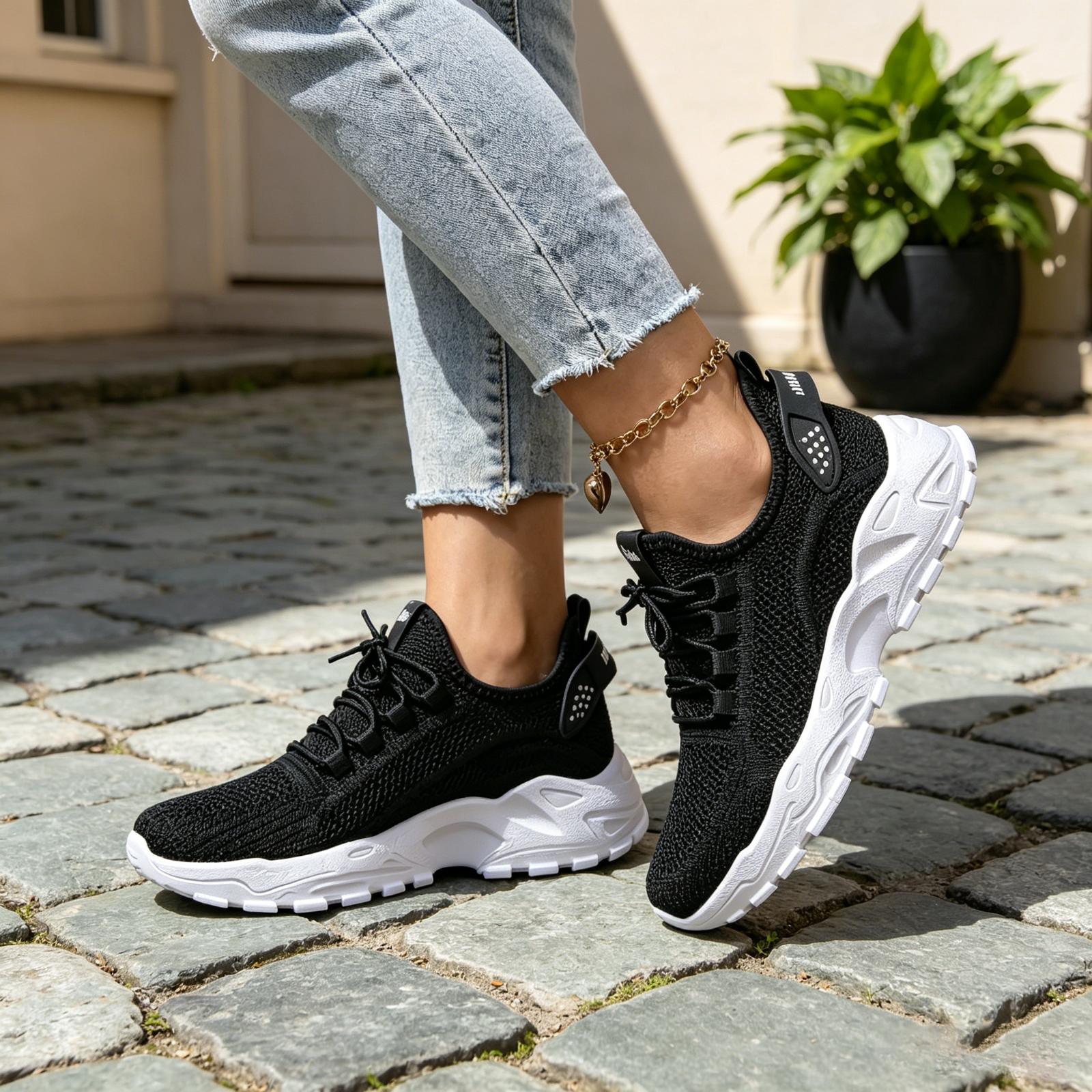 Women's Shoes - Breathable Knitted Sneakers, Halloween Gift | Lightweight Running Shoes With Cushioned Pu Sole, White Autumn And Winter Casual Walking Shoes, Women Shoes