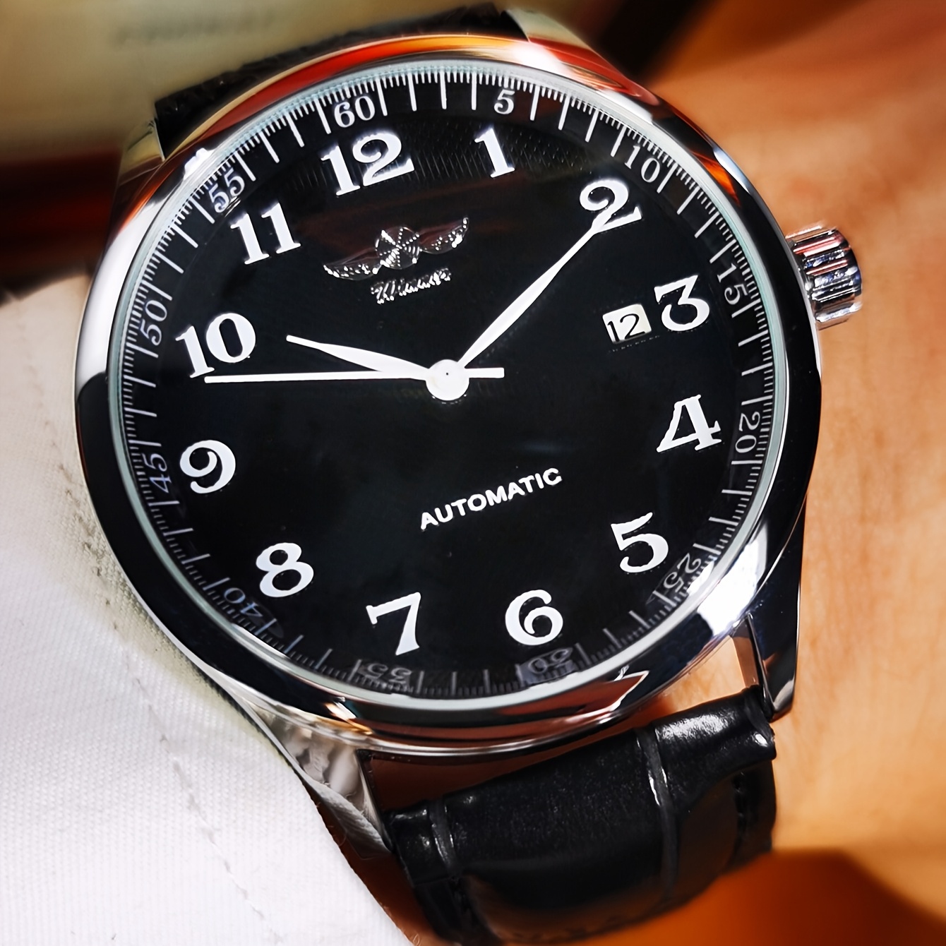 blue dress for baby girl Emporio Armani Aviator Quartz Black Dial Black Leather Strap Watch For Men main image 0