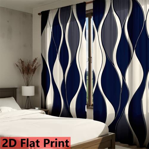 imagem do item 2d, 2 peças de cortinas de quarto, 2d, 55x150cm/21.65x59 polegadas, cortinas blackout com geométrico de ondas alternadas em e , adequadas para quarto, e escritório, 2d