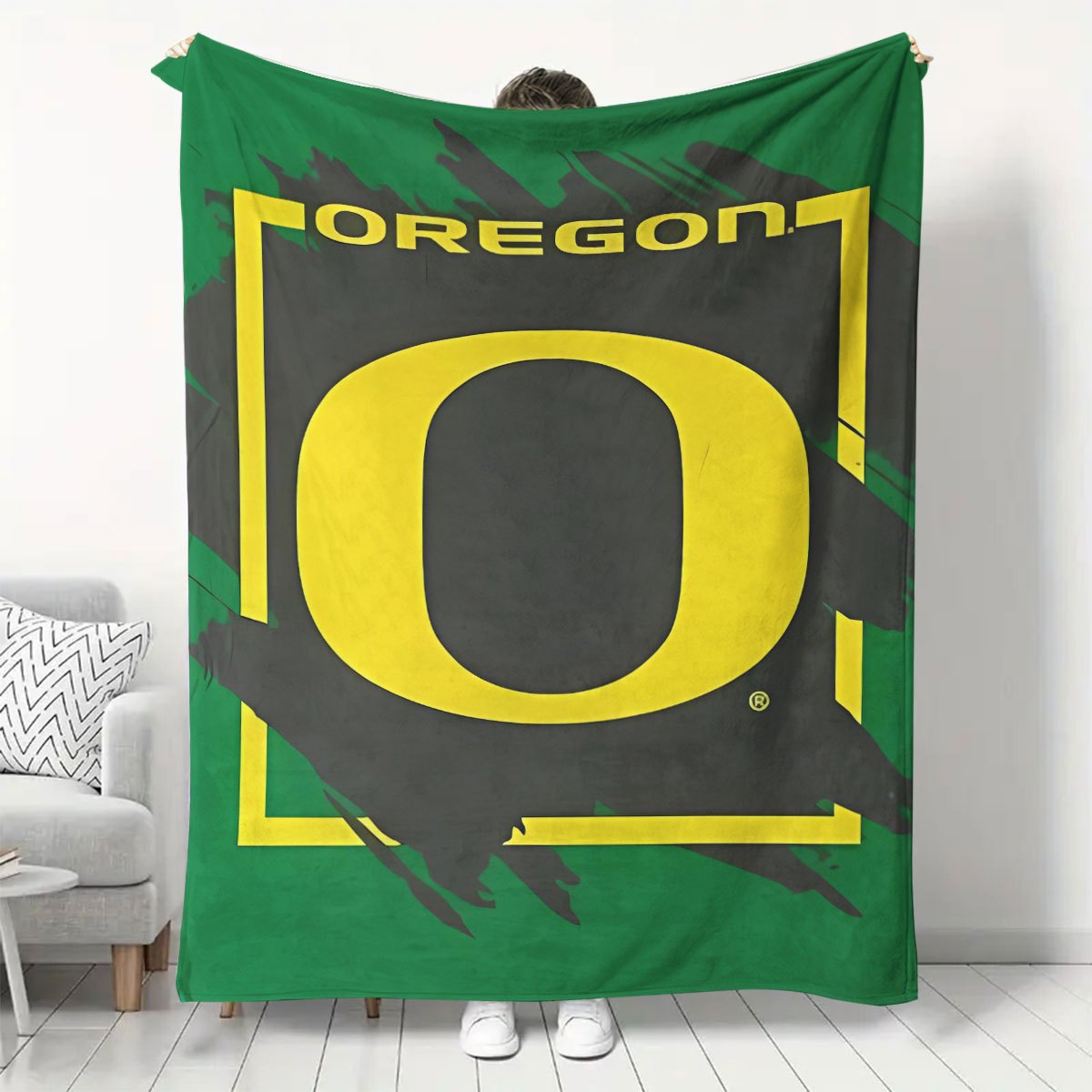 

1pc Oregon University Soft Flannel Fleece Throw Blanket - Contemporary , Cozy Knitted Cover, Polyester, Unique Gift For