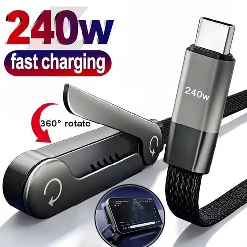 usb type c 240w charging cable 2 in 1 foldable stand charging cable suitable for iphone 15 17 and phones with type c ports