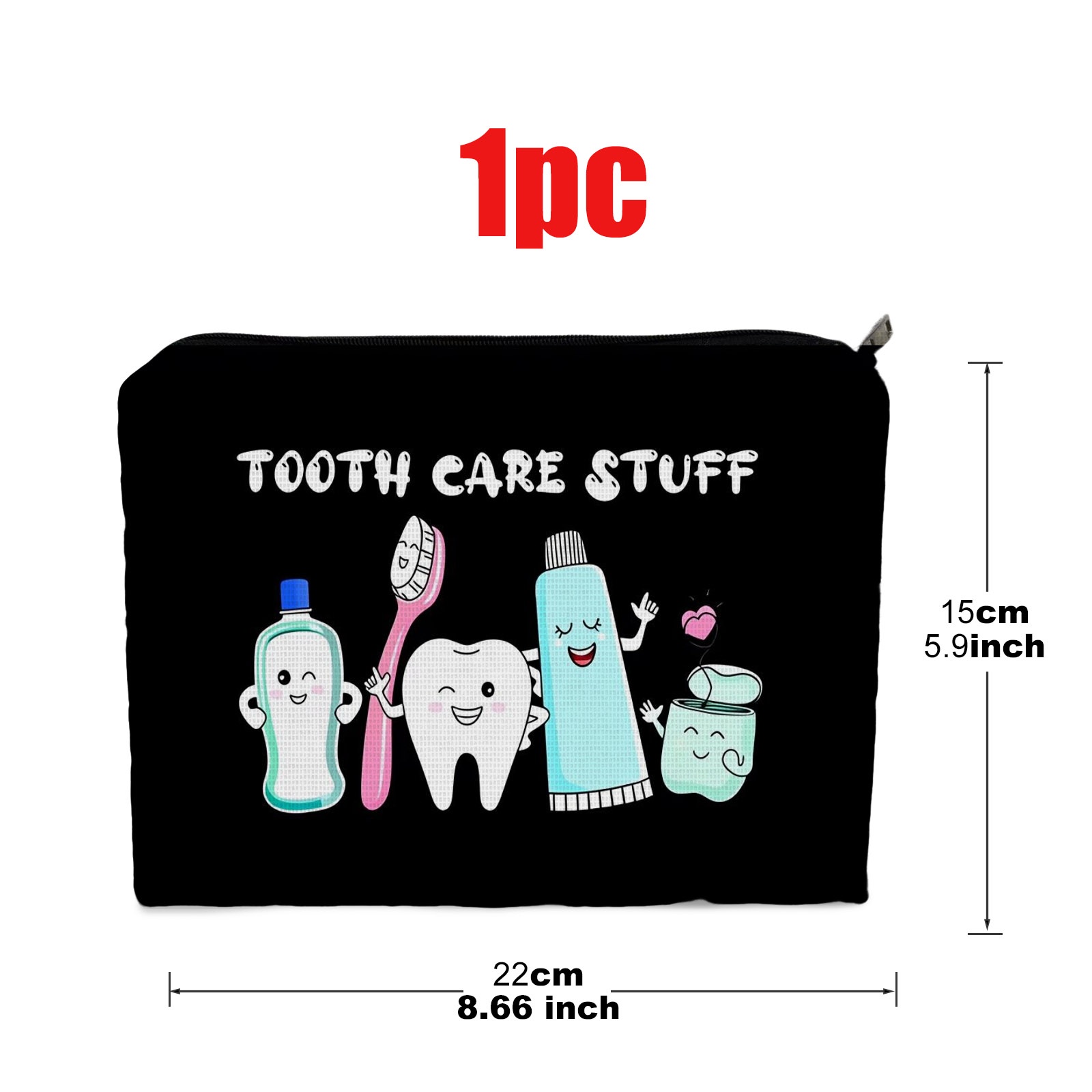 TEMU 1pc Cute Tooth Care Themed Cosmetic Bag, Double - Sided Style, 5.9in*8.66in Size, Polyester Material, Storing Toothbrushes/mouthwash/toothpaste,