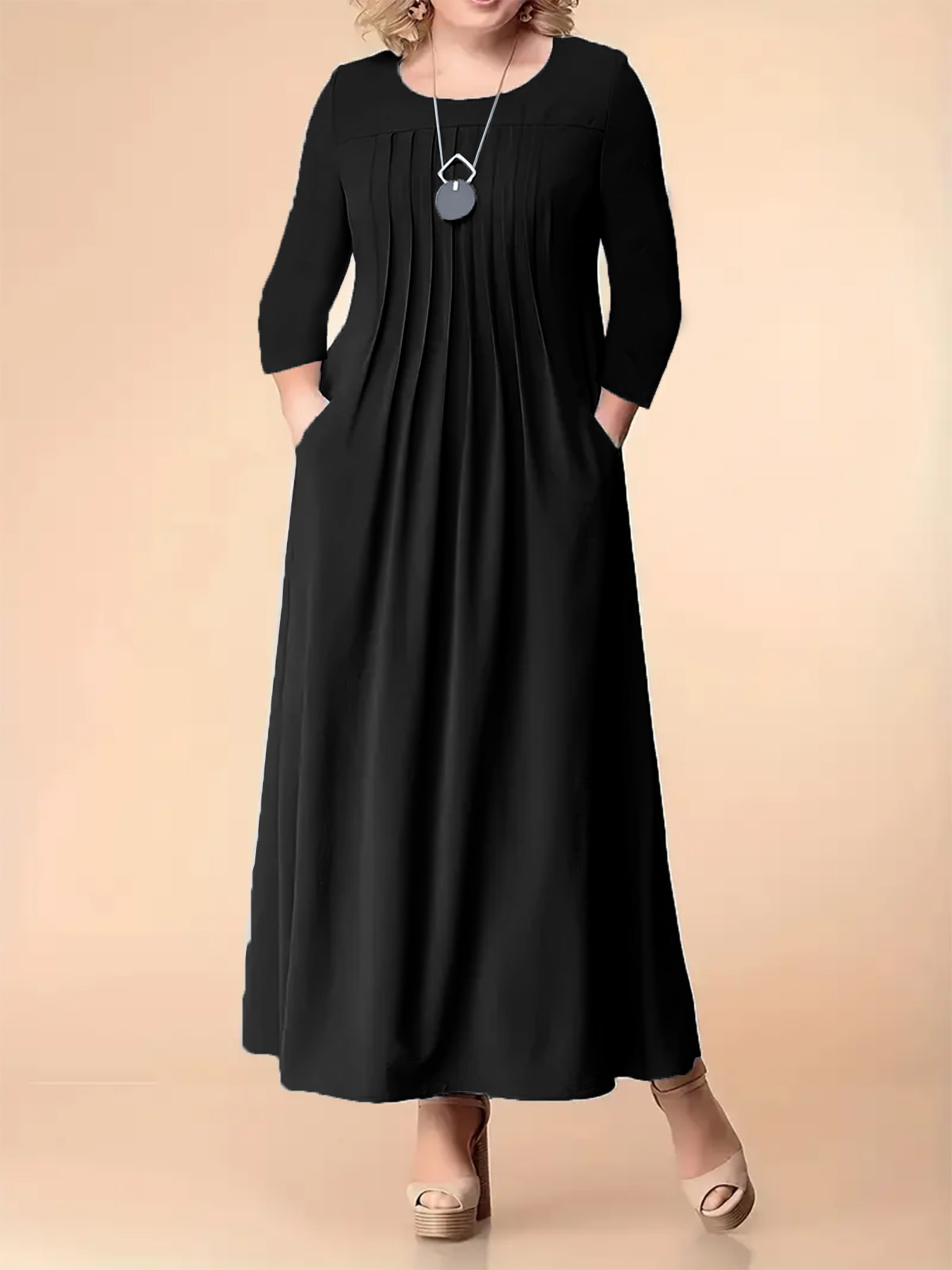 plus size plus size basic dress womens solid color long - Temu