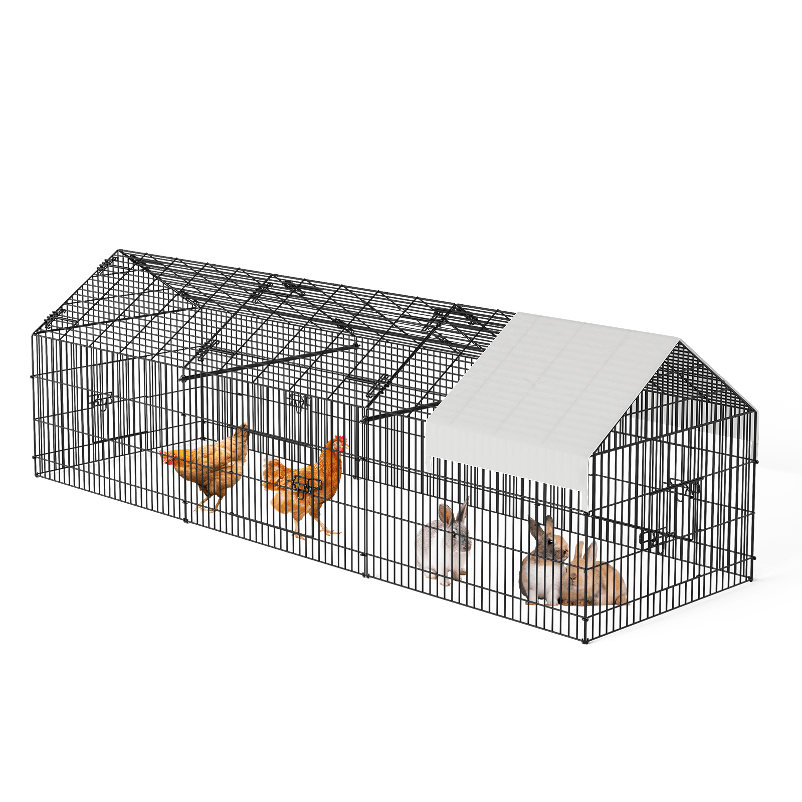Image of Durable Metal Chicken Coop With Spacious 130x40x40 In Run, Uv-resistant Cover, 5-door Rust-resistant Outdoor Poultry Cage For Backyard Chickens, Ducks, And Rabbits