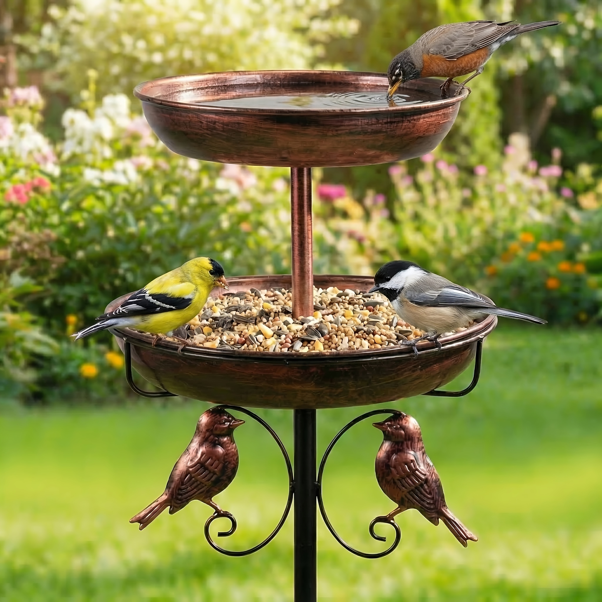 TEMU 1pc 45 Inch Heavy-duty Metal Double-layer Bird Bath Tub -9.8 12 Inches Double-layer Large Capacity Water Collection Feeding Basin, 5-claw ,