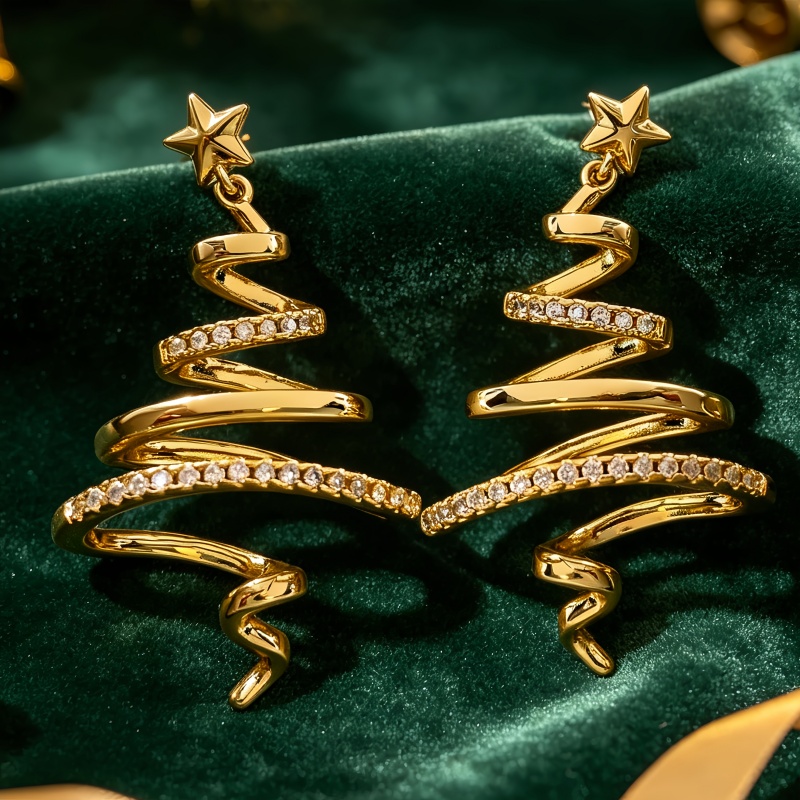 TEMU Boucles d'oreilles pendantes élégantes et avec incrustation de synthétique de sapin de Noël pour femme, pour fête de Noël, vacances, , bijoux de