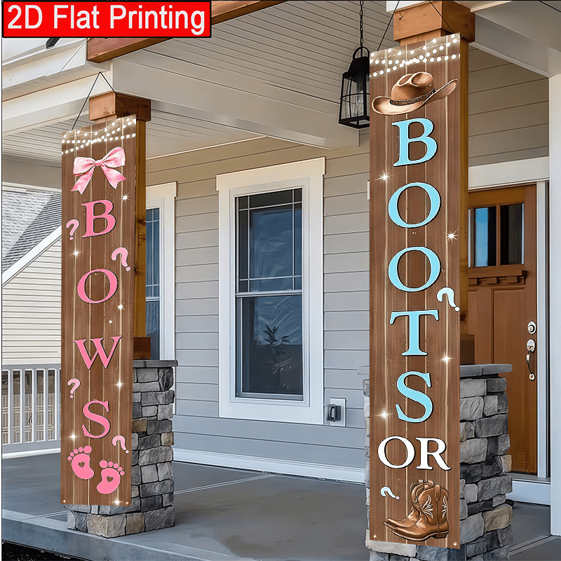 TEMU 2d Flat, 2d Flat 2pcs Western Gender Reveal Door Flag Banner Cowboy Boots Or Arrow Porch Logo Pink And Brown Design Flag Outdoor Courtyard Lawn