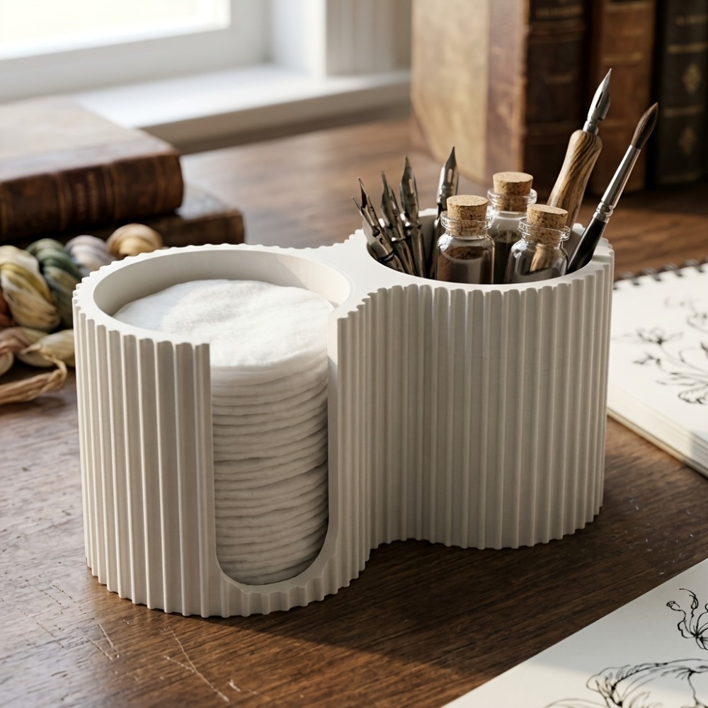 Image of Minimalist Stripe 2-in-1 Swab Storage Box, Creative Swab Holder And Makeup Organizer, Great Countertop Storage Supply