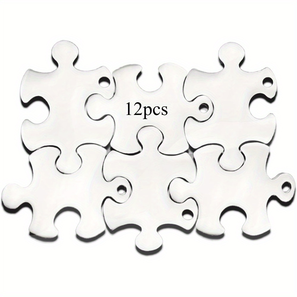 Image of Set Of 12 Unmarked Stamping Labels, Matching Puzzle Necklace Components, Engravable Metal Name Tags Made Of Stainless Steel, Suitable For Pet Identification, Key Identification, And Dog Tags