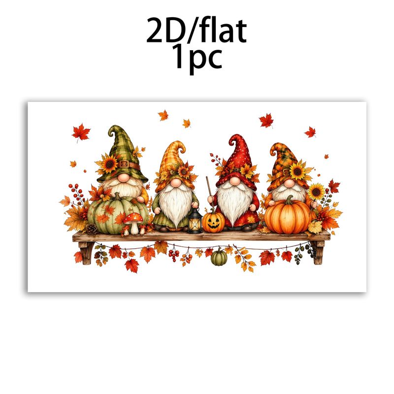 TEMU 2d Flat, 1pc, New 2d Flat Electrostatic Window Cling, Autumn-themed Design Featuring A Cute Gnome Wearing A Pointed Hat With And Sunflowers,