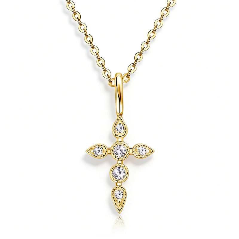 S925 925 Silver Moissanite Cross Necklace Pendant | Elegant Light , 14k Gold Plated, Ideal For Daily Wear, Parties, Birthdays, Valentine's Day, Mother's Day, Includes Gift Box