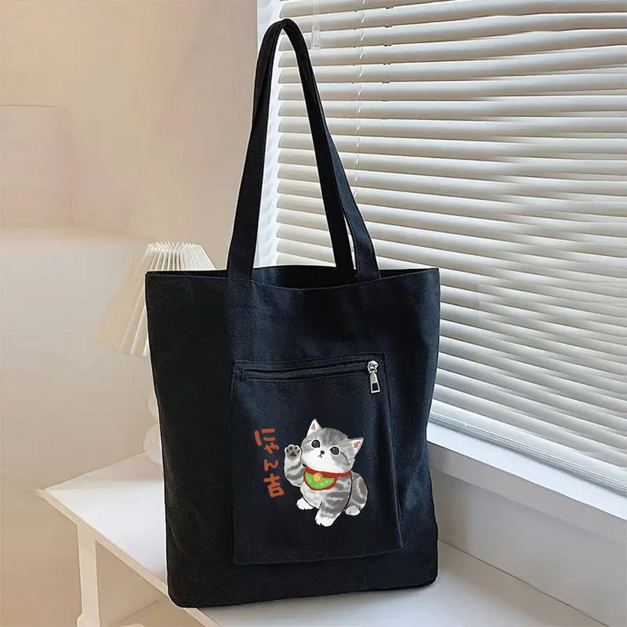 TEMU 大容量ファッション猫プリントトートバッグ、女性用カジュアルショルダーハンドバッグ、旅行・通勤・ショッピングに最適