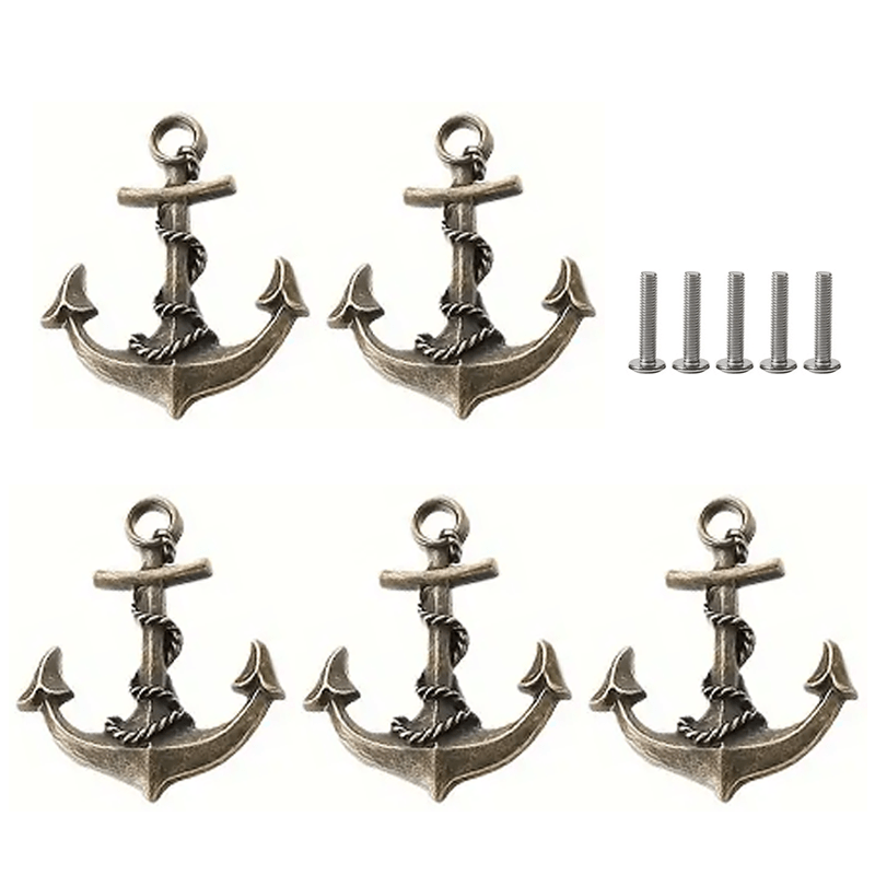 5pcs Vintage Anchor-shaped Metal Handles - Suitable For Cabinets, Drawers, Wardrobes, Etc. - Includes Screws For , Durable Alloy