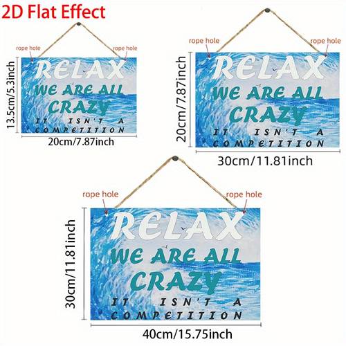 1 pieza de placa de pared de madera 2d multitamaño - relájate, no decoración retro , letrero de madera reciclada con diseño de ola y colgante de , ideal para hogar, restaurante, bar, café o garaje, decoración de habitación en 2d