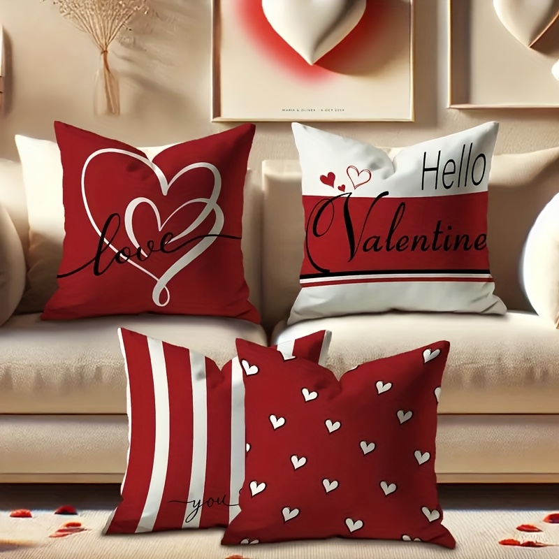 TEMU 4pcs Valentine's Day Pillowcase Romantic Red And White 14x14 16x16 18x18 20x20inch
