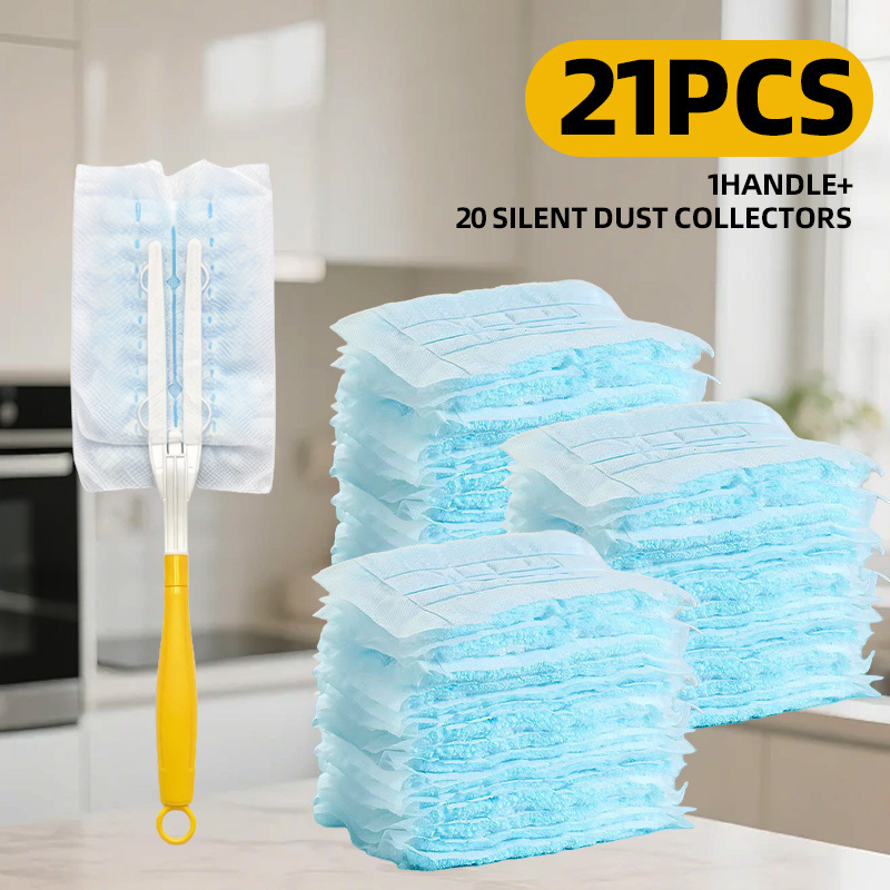 TEMU 21/22pcs Têtes de jetables antistatiques, brosses à poussière électrostatiques avec manches, entretien de , nettoyage du verre, brosse de