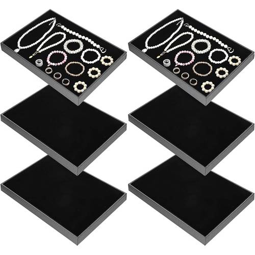 item picture velvet jewelry trays 6pcs black stackable jewelry organizer trays
