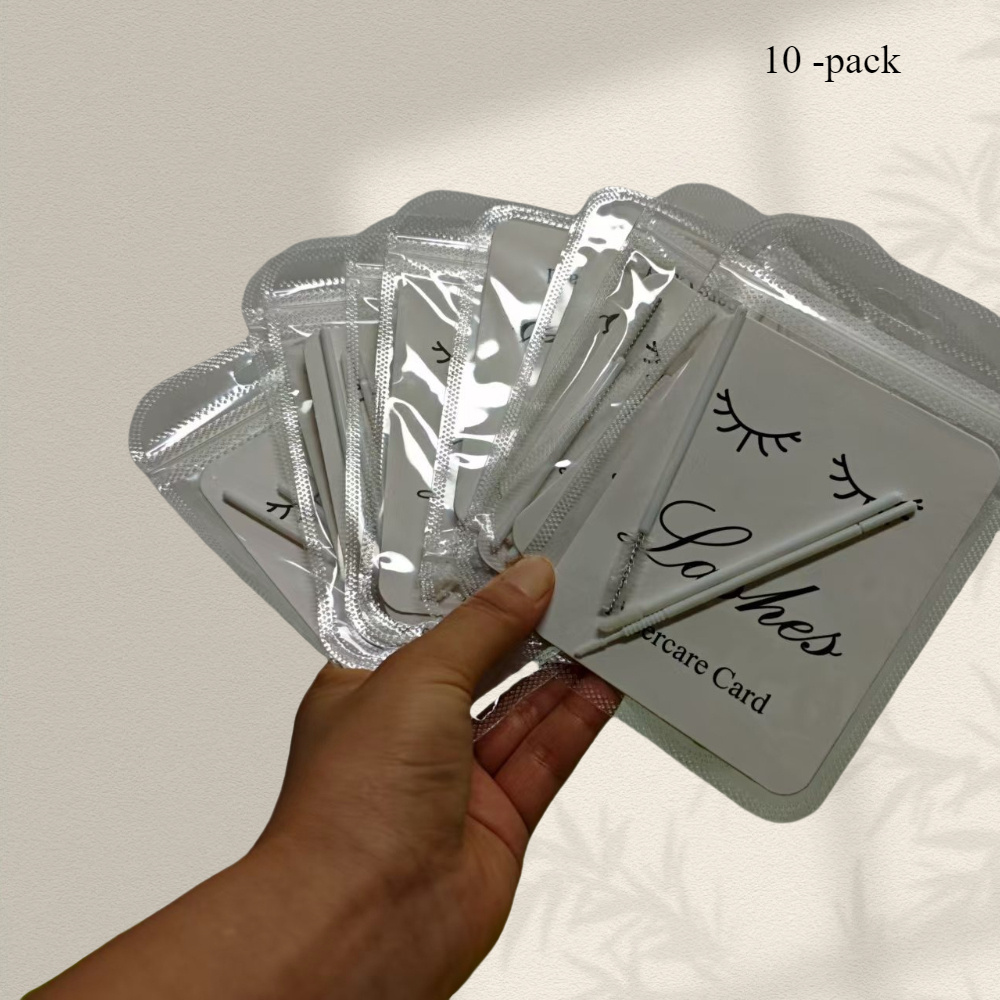 Image of Pack Of 10 White Eyelash Aftercare Kits For Clients, Featuring An Aftercare Card, Mascara Brush, Cleaning Brush, And Lip Brush, Ideal For Salons, Summer Travel, And As A Wedding Gift For Women