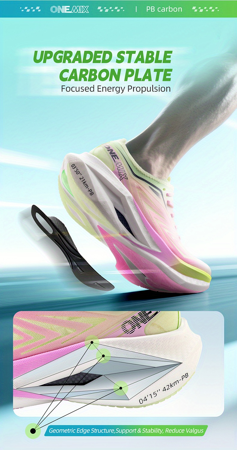 Sneakers, Lightweight Design Professional Carbon Plate Racing Running Shoes, Cushioned and Breathable, Full-sole Carbon Plate, Specialized for Marathon, Sprint, and Racing Training