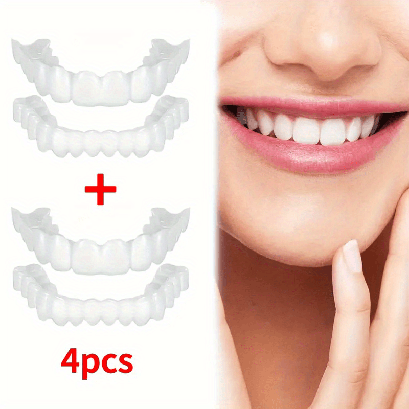 TEMU 4pcs Set Veneers, Cosmetic , Veneer , 2 & 2 , Unscented, Decorative Denture Accessories For Men, Women, Seniors