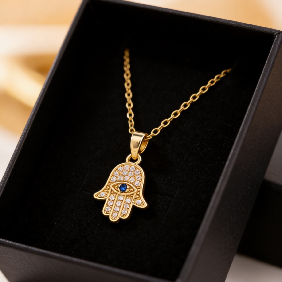 TEMU 1pc Stylish Evil Eye Hand Pendant Necklace, Copper Perfect For Party & Music Festival