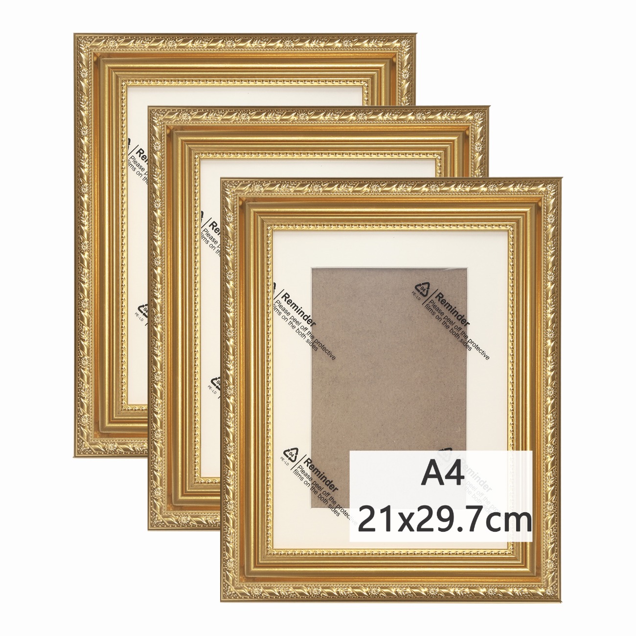 TEMU 3pcs 8x12inch Vintage Golden Picture Frame With Acrylic And White Mat, Ornate Vintage Photo Frame With Beaded Edge, Classic Victorian Decorative