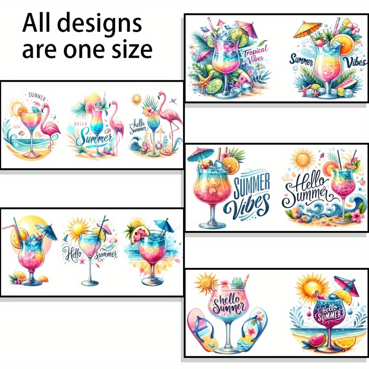 Image of 5pcs/set Of Summer Cocktail 16oz Glass Jar Decorative Paper Uv Dtf High Self-adhesive Decorative Paper Is Suitable For Decorating Cups And Bottles