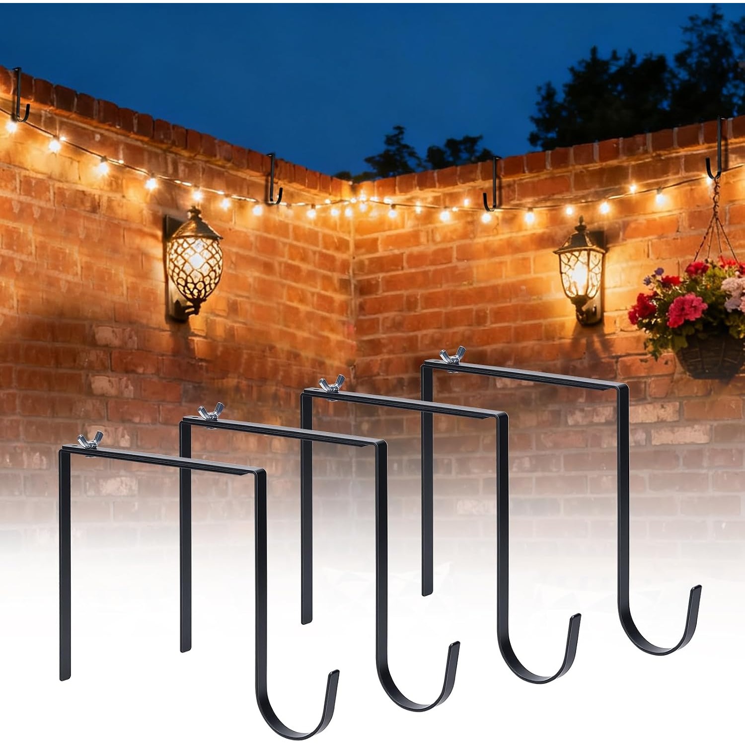 TEMU 4-pack Adjustable Outdoor Light Hooks—no Drilling Required. Suitable For Concrete Walls, Cinder Block Fences, And Brick Walls 6–11 Inches Thick.