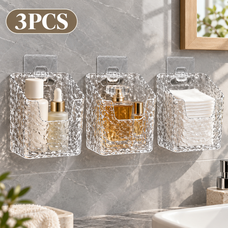 TEMU Lot de 3 Organisateurs de Rangement pour Salle de Bain à d'Eau, Porte-Brosse à Dents Ménager, Boîte de Rangement pour Serviettes Visage Usées,