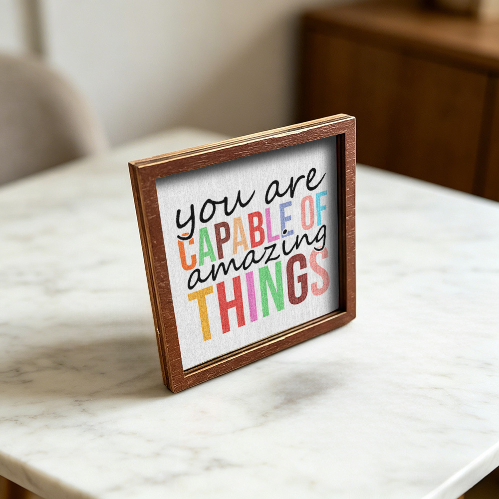 TEMU 1 pièce DUFLINUD Aimants de réfrigérateur avec cadre carré en bois, bois avec phrases d'affirmation positive, décoration colorée et stimulante