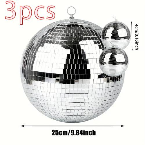 kula lustrzana 3 szt., 15 cm duża + 5 cm mała odbijająca kula z brokatem z kółkiem do zawieszania na dekoracje imprezowe, oświetlenie dj, ślub, boże narodzenie, bar