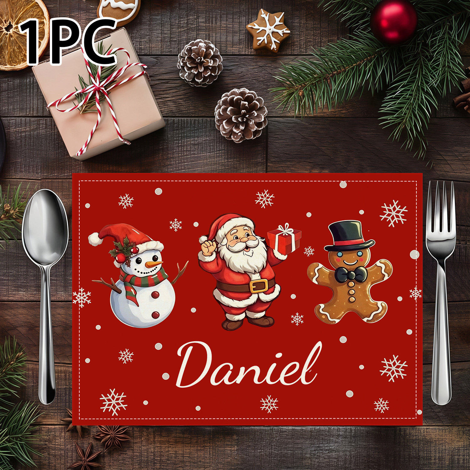 TEMU (Personalizzabile) 1/2/4/6 pezzi, Natale Personalizzabile Retro di Zucchero Stampa, Decorazione Lavabile, Copertura Tavolino Laterale, Tappetino