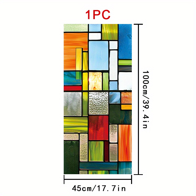 TEMU 2d Flat - 2d Flat - 1 Roll 2d Flat Of Stained Geometric Patterns Window Film, 45 X 100cm, Frosted Pvc Material, Static Adsorption Decorative