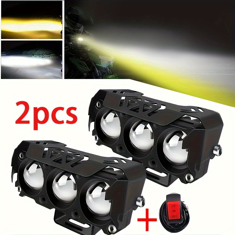 switch motorcycle led spotlights yellow white light three Temu