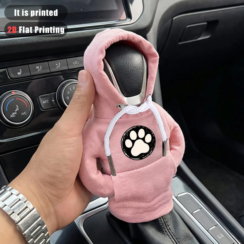 TEMU 1pc 2d Flat Printing Pattern Dust-proof Mini Car Gear Shift Cover Hoodie, Fashion Mini Hooded Sweatshirt, Decorative For Car Gear Shifter Head,