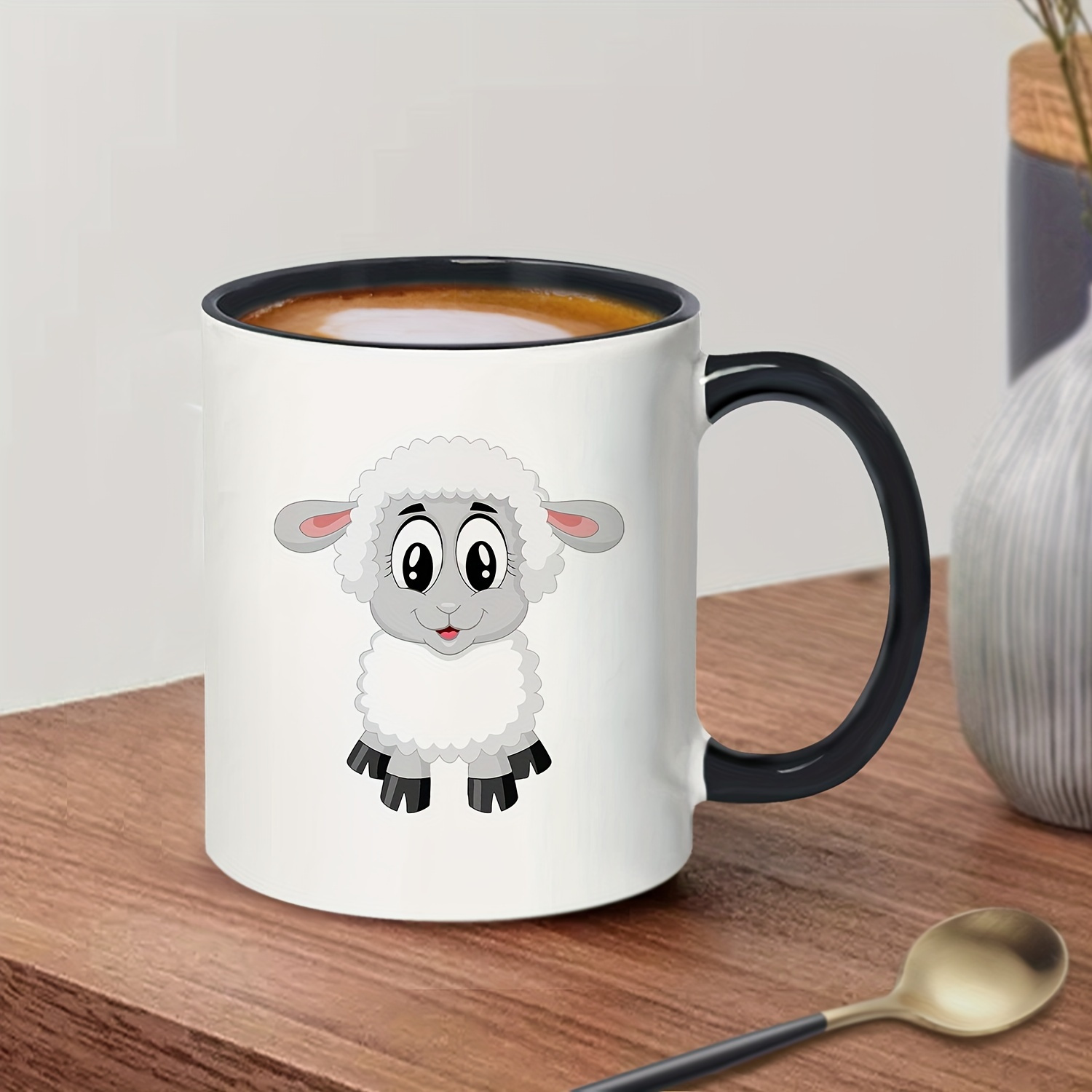 11oz insulated ceramic sheep coffee mug reusable cute cartoon   with glossy   hand wash only perfect gift for   christmas halloween thanksgiving easter hanukkah multipurpose kitchen dining cup holiday drinkware   illustration durable drinkware details 5