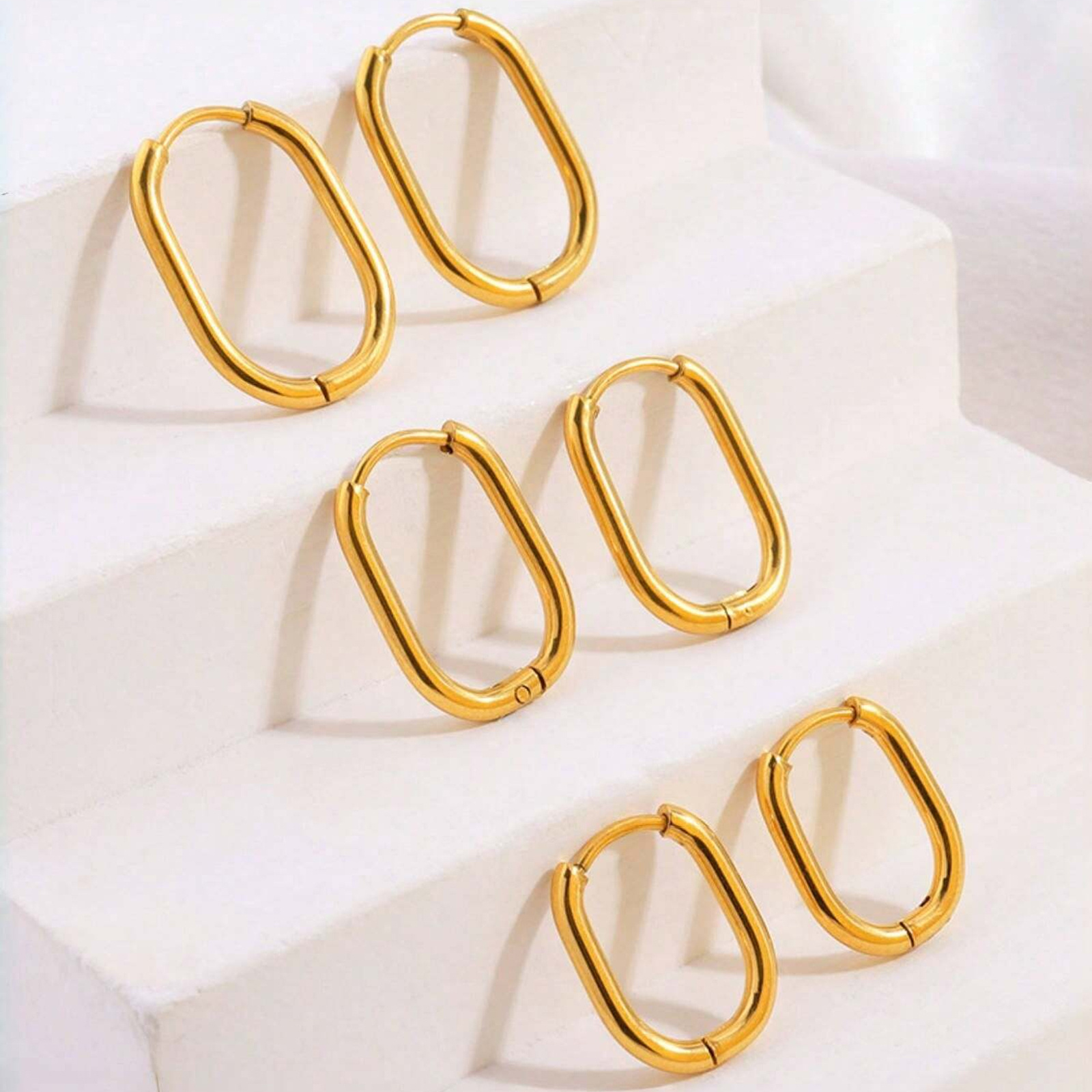 TEMU 6pcs Golden Hypoallergenic 316l Women's Hoop Earrings, Waterproof Anti-fade Stainless Steel Men's Earrings, Trendy Designer Jewelry For Everyday