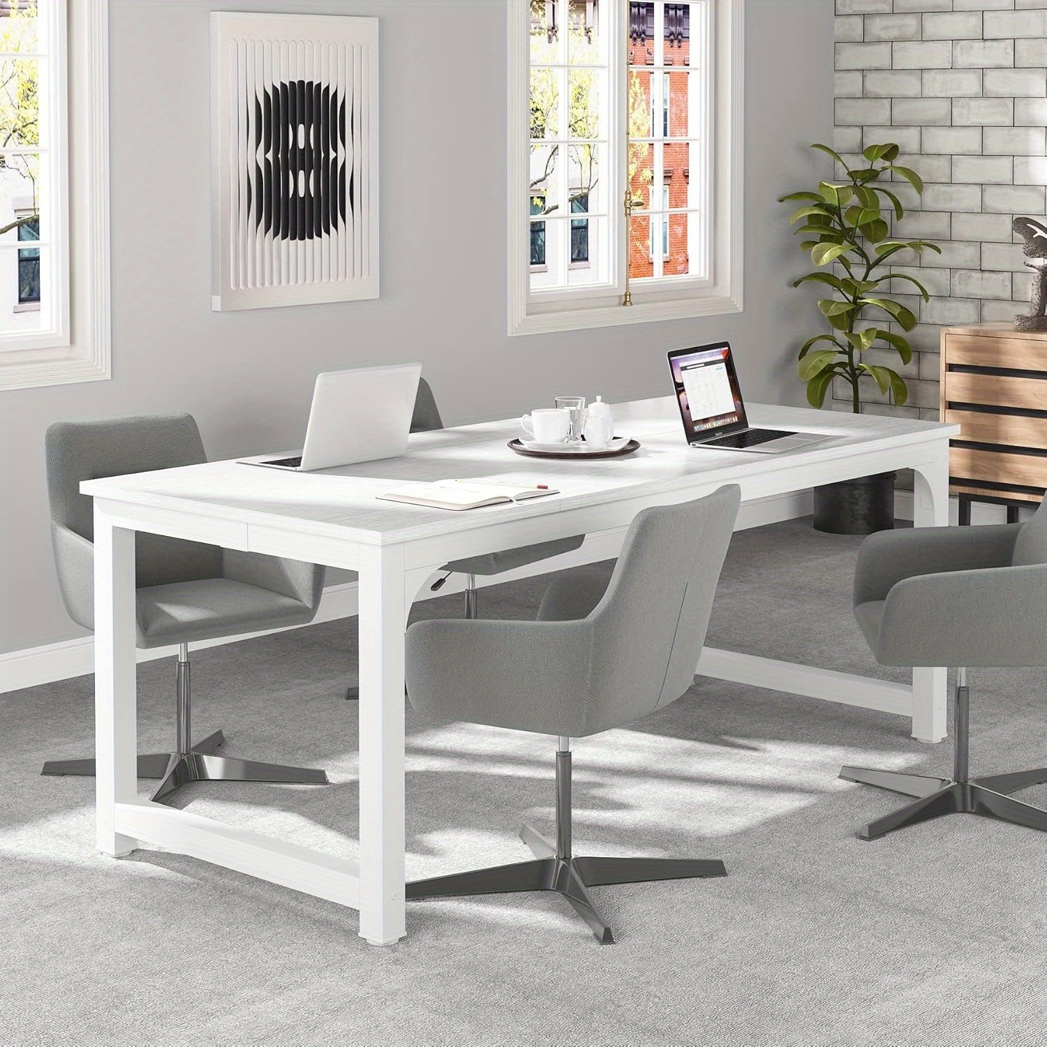 63-inch , Large Office Computer Workstation With Thickened Frame In White For Home Office