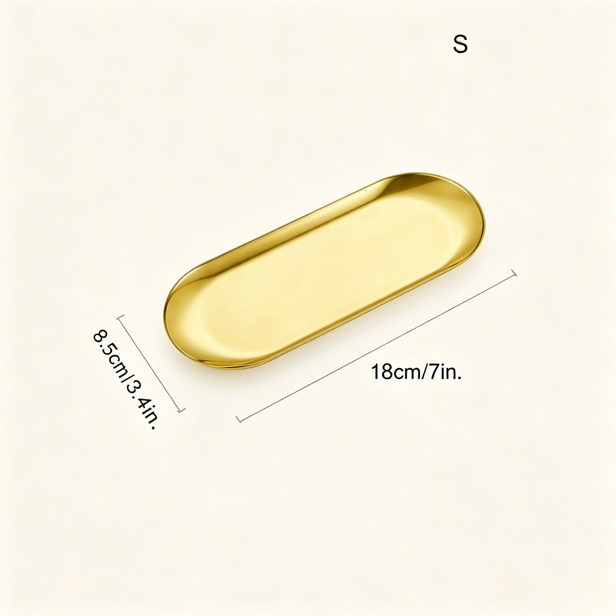 TEMU Glossy Oval Stainless Steel Decorative Tray, Available In Golden And Silvery, Multi- And Snack Plate, Jewelry, Cosmetics, And Aromatherapy