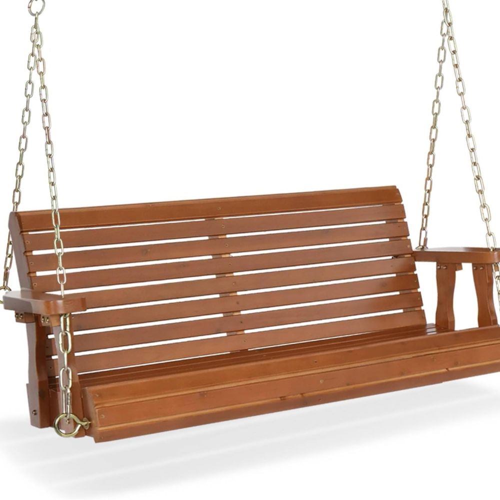TEMU Upgraded Patio Wooden Porch Swing For Courtyard And Garden, Heavy Duty 880 Lbs Swing Chair Bench With Hanging Chains For Outdoors 4 Ft