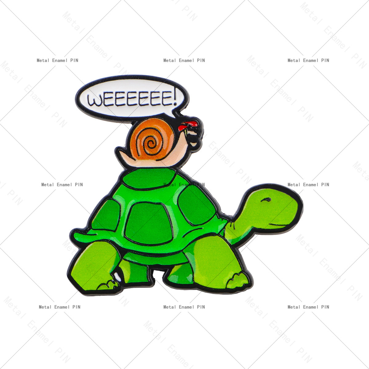 TEMU Épingle émaillée 1 pièce Escargot amusant sur tortue "WEEEEE!" - Broche mignonne 'animaux pour sacs à dos