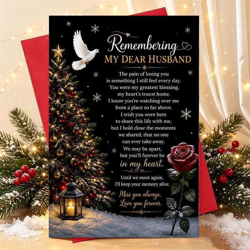 TEMU 1pc 1pcs Husband Memorial Card Suitable For , Sympathy Bereavement Gift With English Text, Paper For Christmas Remembrance, Loss Of Card For