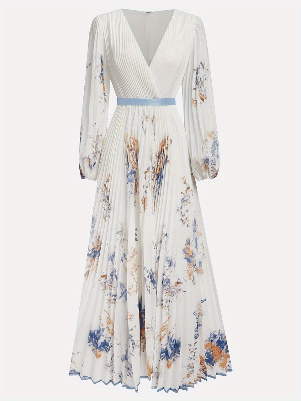 womens elegant floral print dress formal casual party wedding outfit with cinched waist flowy long sleeves   party everyday dress in beige green white black womens formal everyday attire dresses for wedding guest versatile fashion   design sophisticated tailoring     fabric adult clothing Product details 1