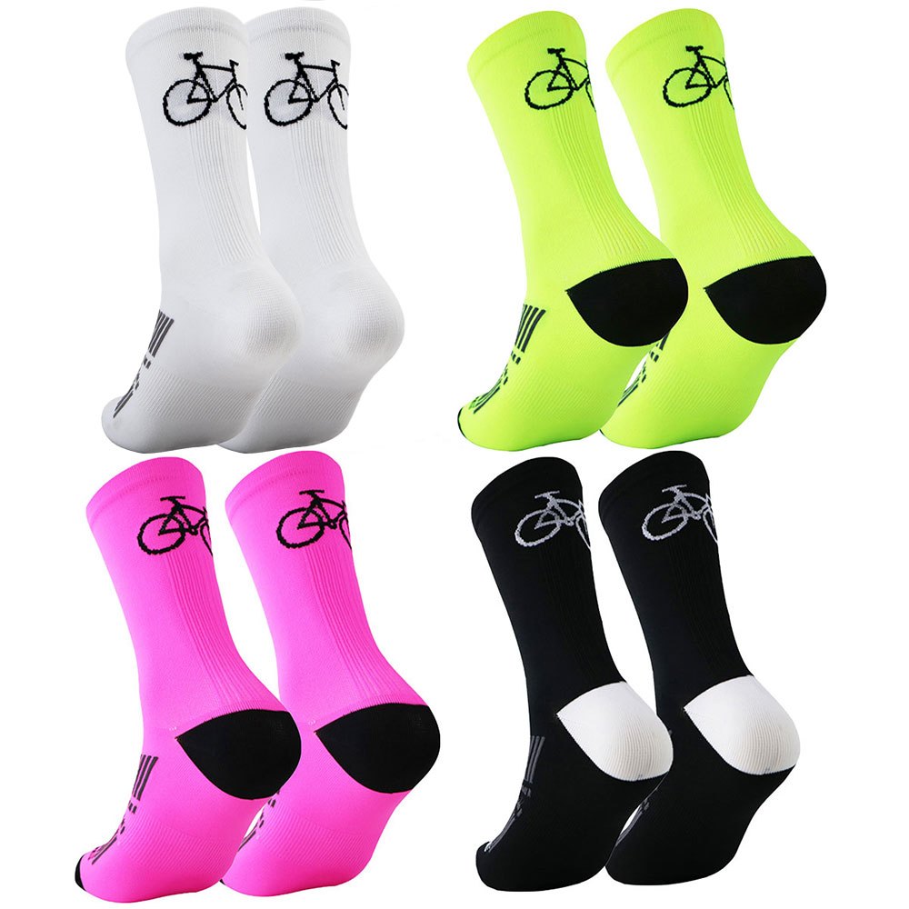 E-shop 4 Paare Elite-Radsportsocken, Mid-Calf-Strickstoff, schnell trocknend, atmungsaktiv, rutschfest, Polyester 80%, 20%, einfarbig, für